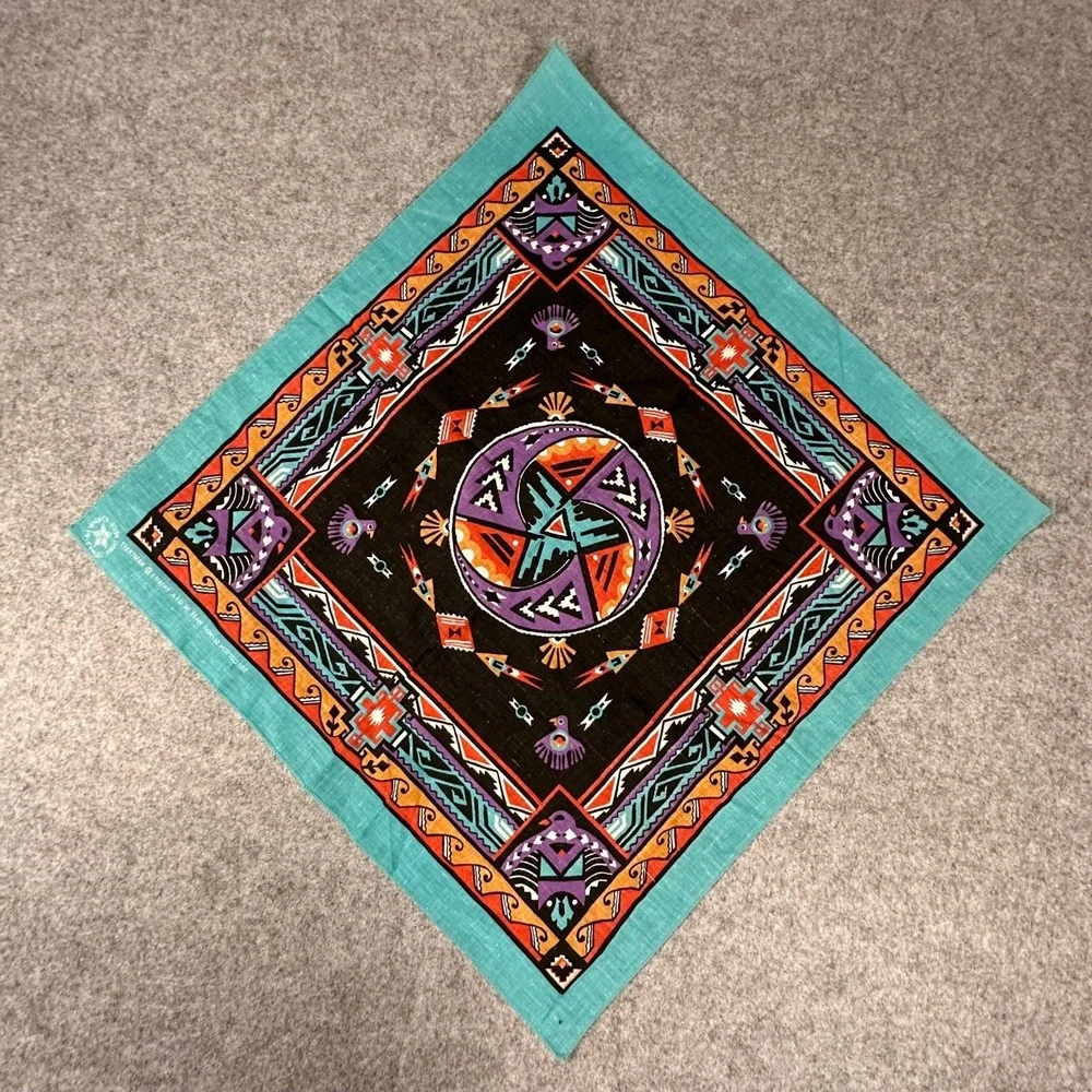 Wamcraft Bandana 21x21.5 Teal Multicolor Southwestern Thunderbird Geometric